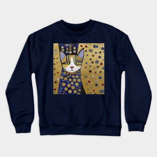 Klimt Cat in Blue and Gold Crewneck Sweatshirt